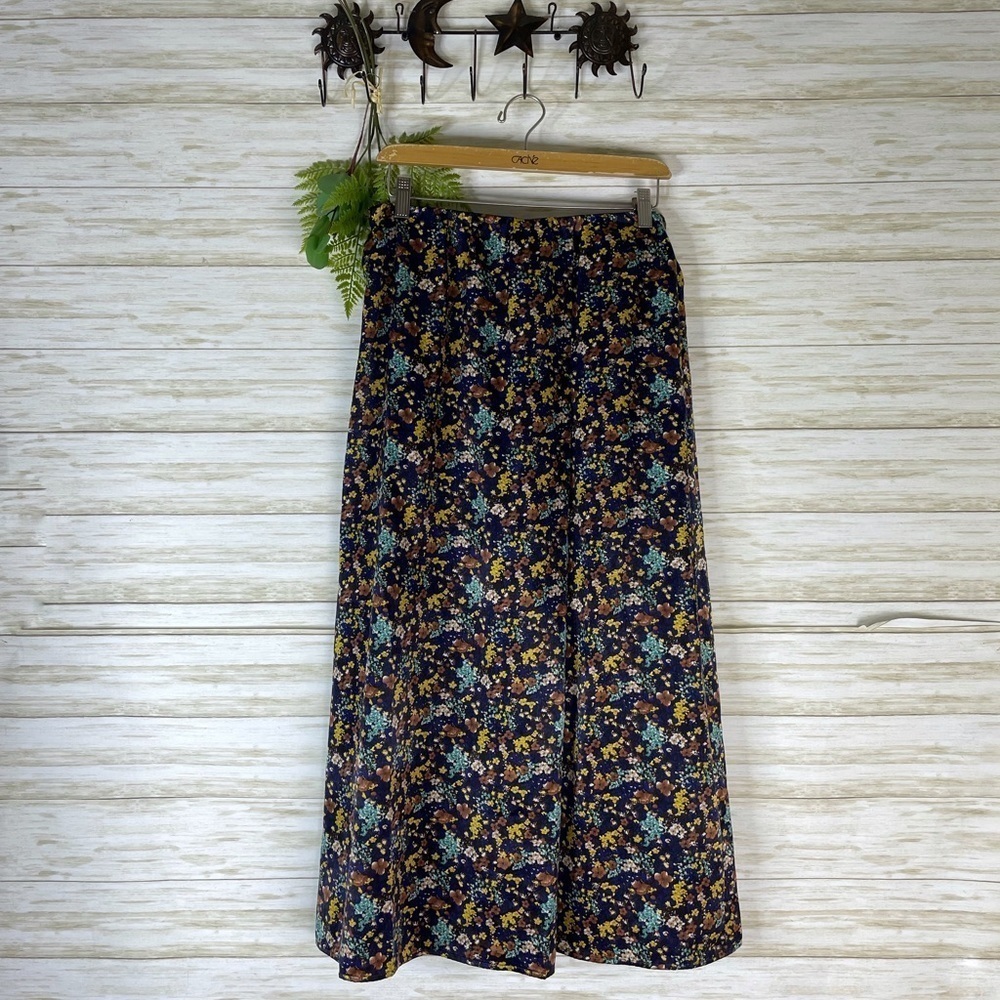 Niko and… Navy Blue Floral Satin Feel Maxi Skirt